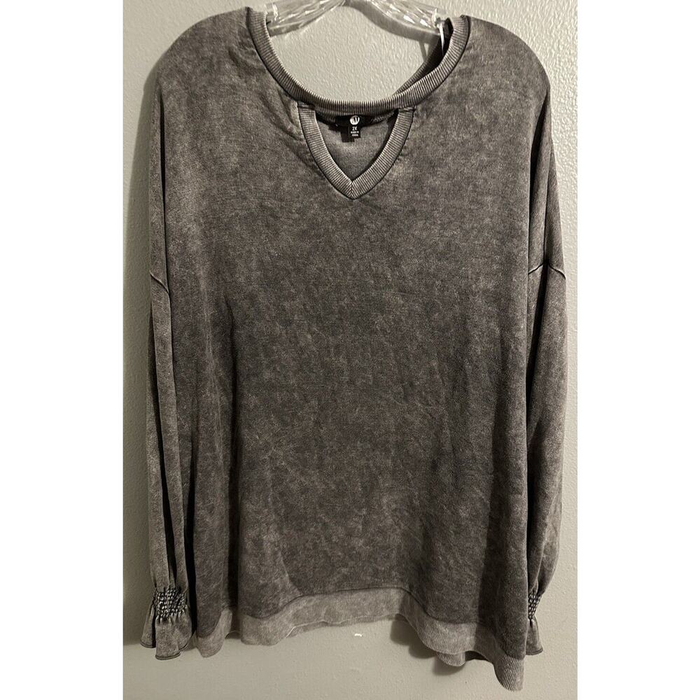 A&I Womens Plus Size 2X Gray Long Sleeve Open Neck Sweater